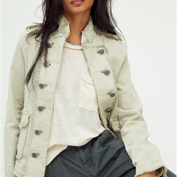 Military Femme | Free People Denim Captains Blazer in Deep Grey | Pewter | Sz XS - Picture 14 of 16